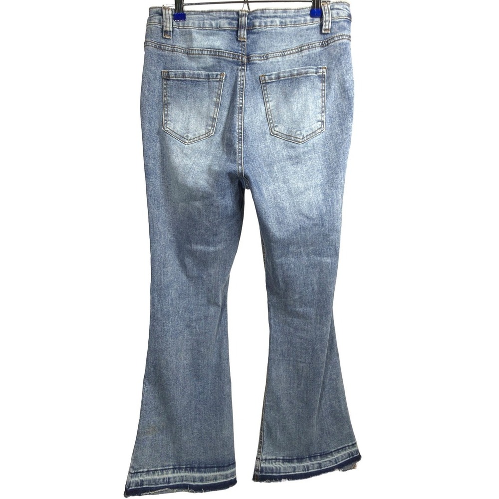 Love Cult Denim Flare Jeans 11 Womens Patch Pocket Raw Hem Blue